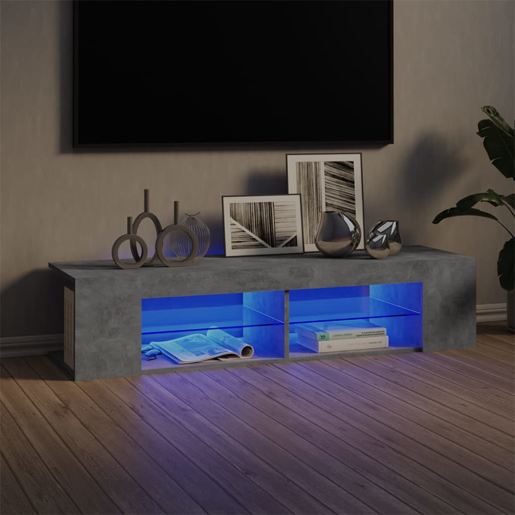 Meuble TV avec lumières LED gris béton 135x39x30 cm