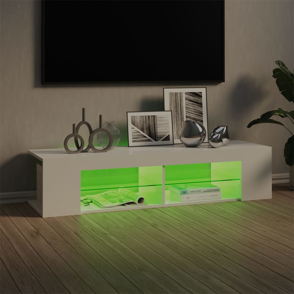 Meuble TV avec lumières LED blanc brillant 135x39x30 cm