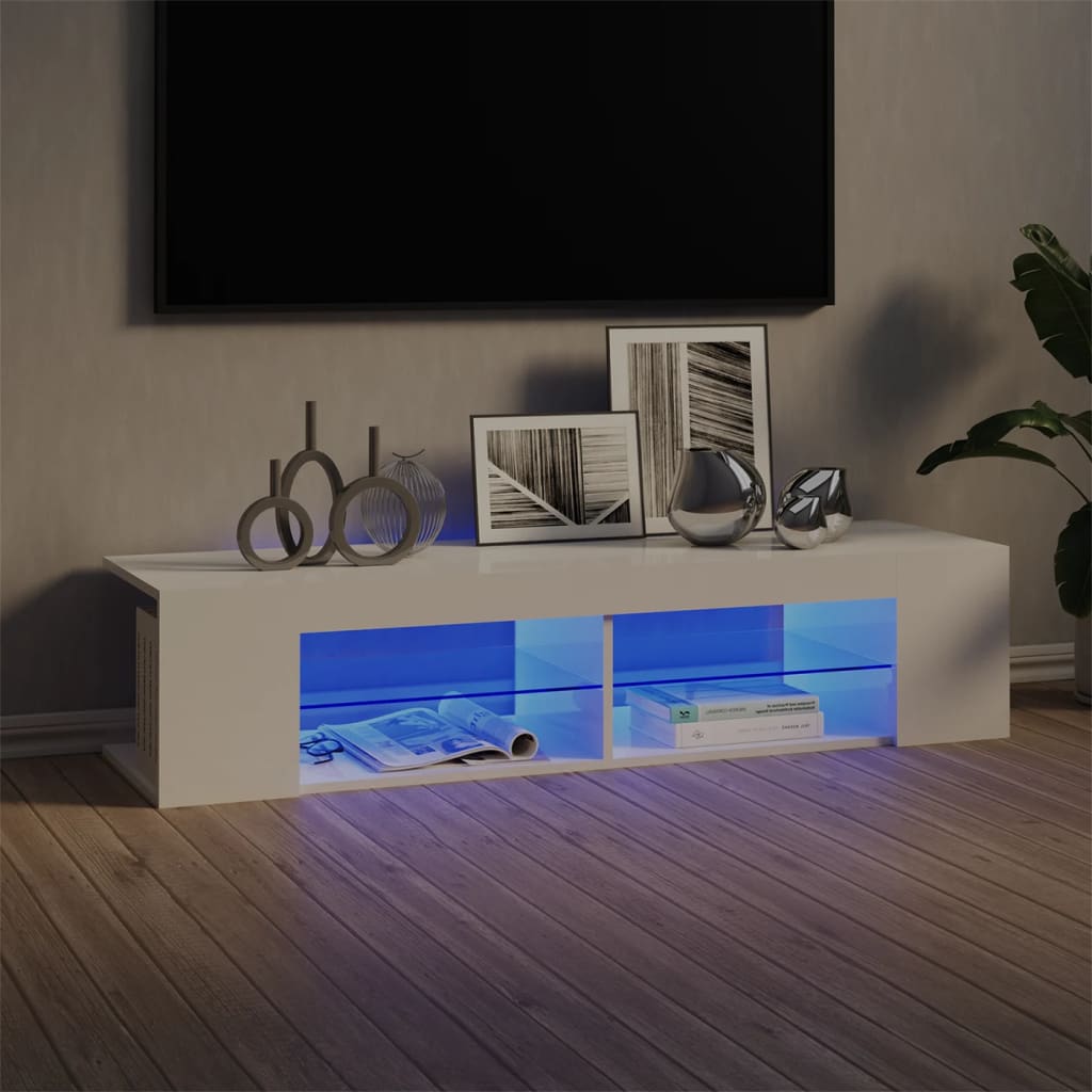 Meuble TV avec lumières LED blanc brillant 135x39x30 cm