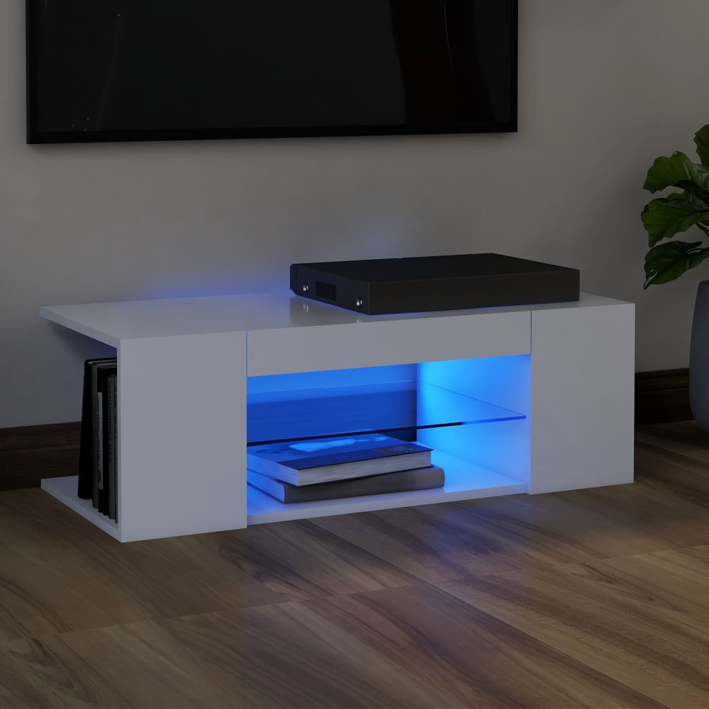 Meuble TV avec lumières LED Blanc 90x39x30 cm