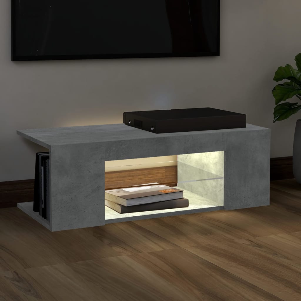 Meuble TV avec lumières LED gris béton 90x39x30 cm