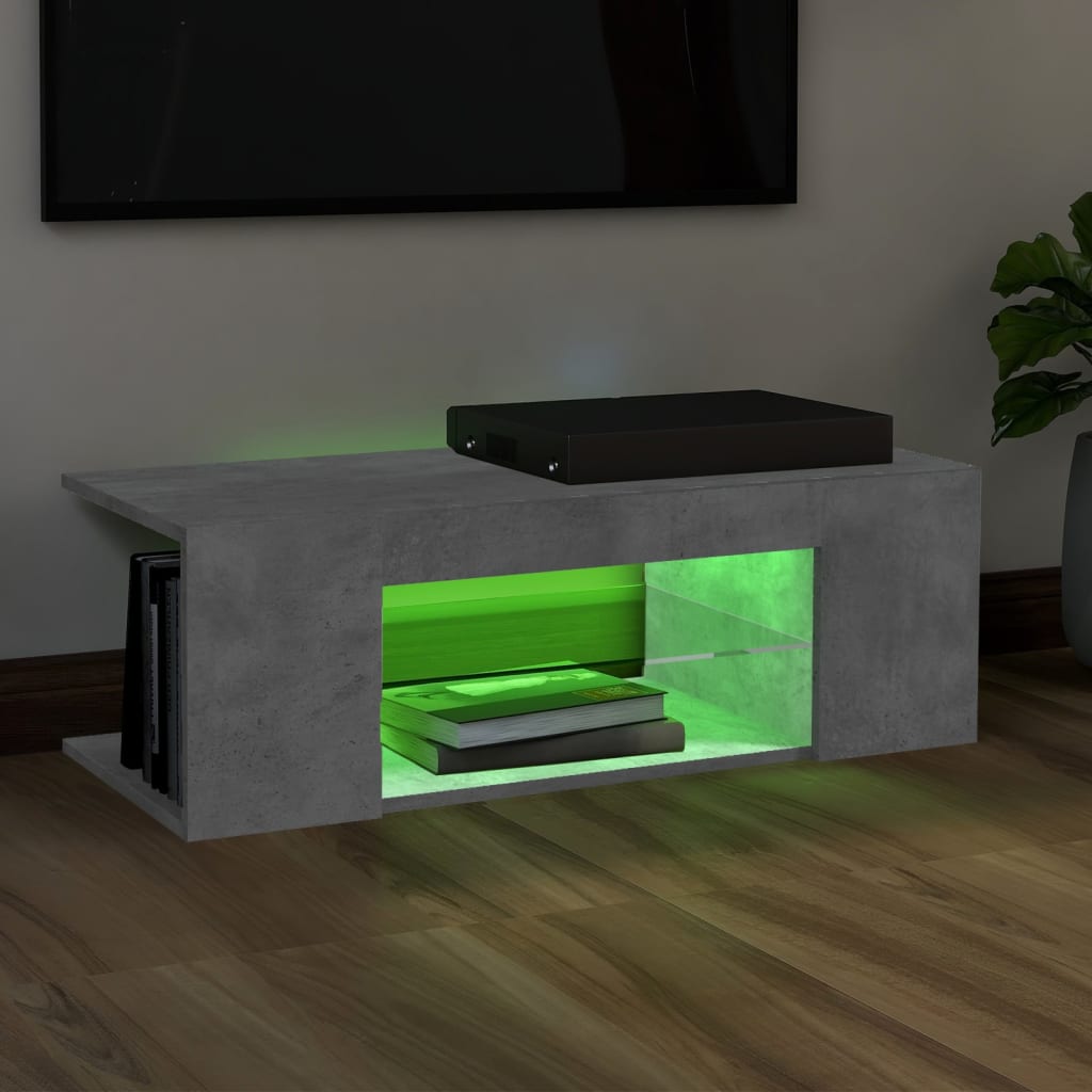 Meuble TV avec lumières LED gris béton 90x39x30 cm