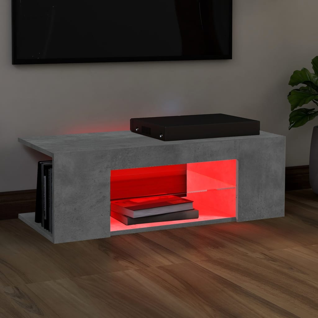 Meuble TV avec lumières LED gris béton 90x39x30 cm