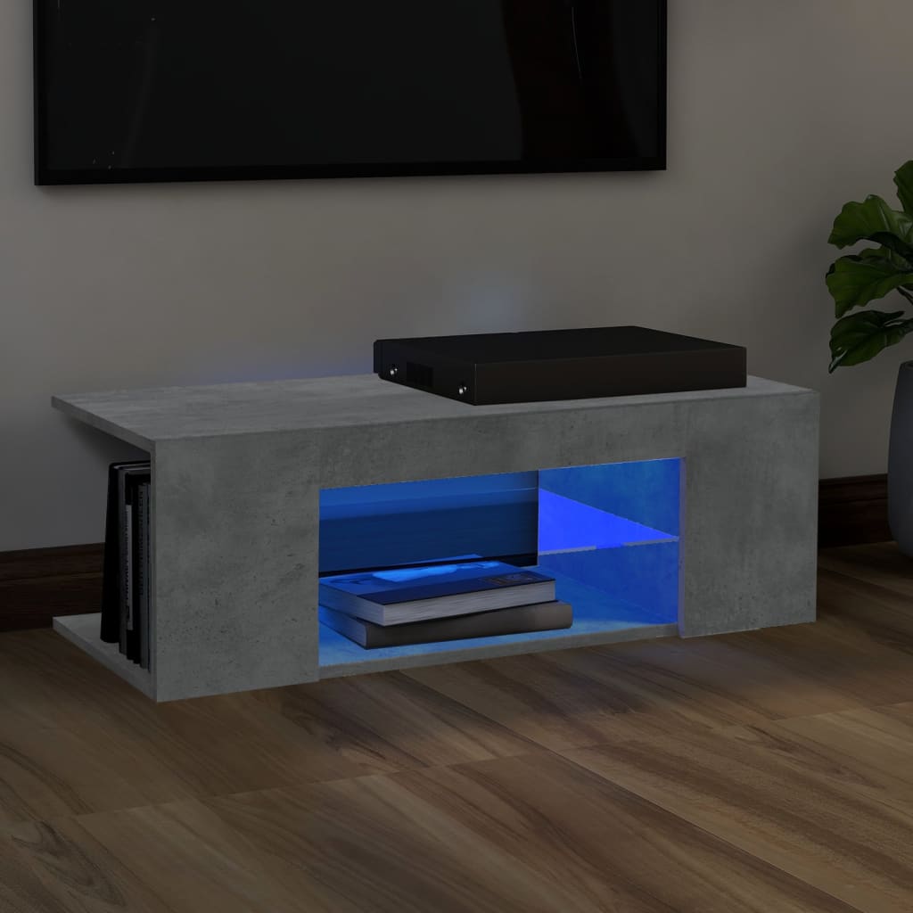 Meuble TV avec lumières LED gris béton 90x39x30 cm