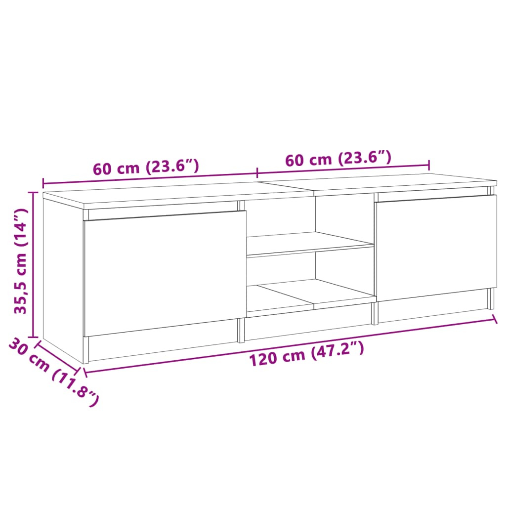 Meuble TV avec lumières LED Blanc 120x30x35,5 cm