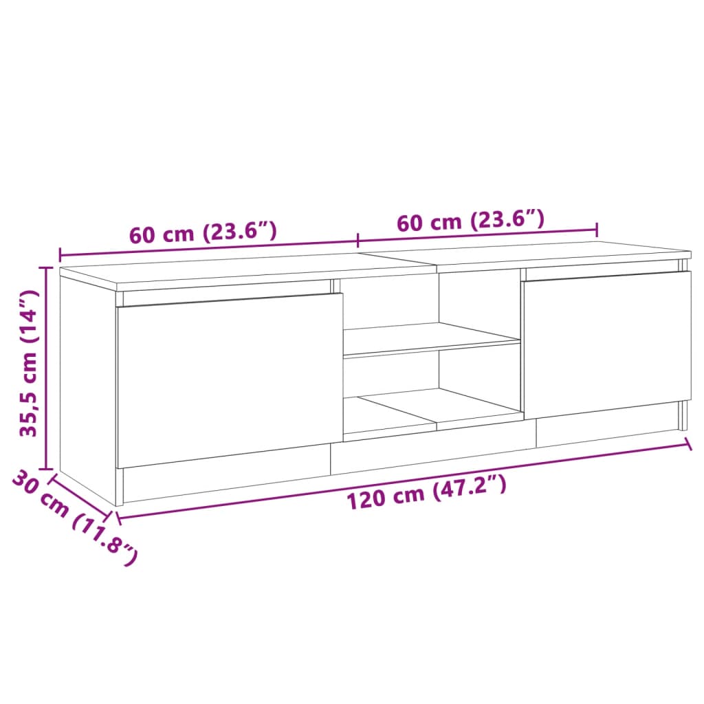 Meuble TV avec lumières LED Noir 120x30x35,5 cm