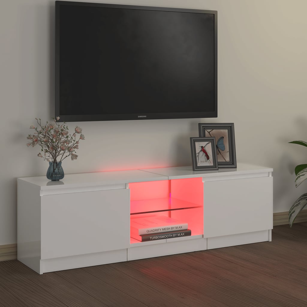 Meuble TV avec lumières LED blanc brillant 120x30x35,5 cm