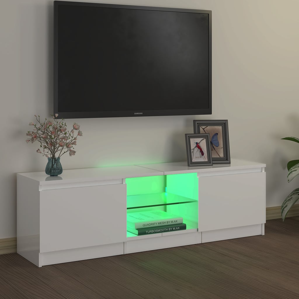 Meuble TV avec lumières LED blanc brillant 120x30x35,5 cm