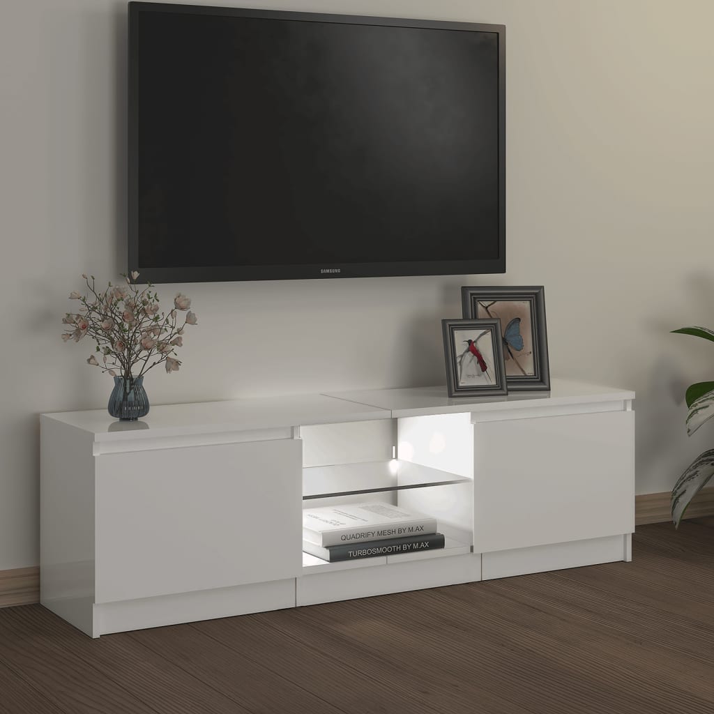 Meuble TV avec lumières LED blanc brillant 120x30x35,5 cm