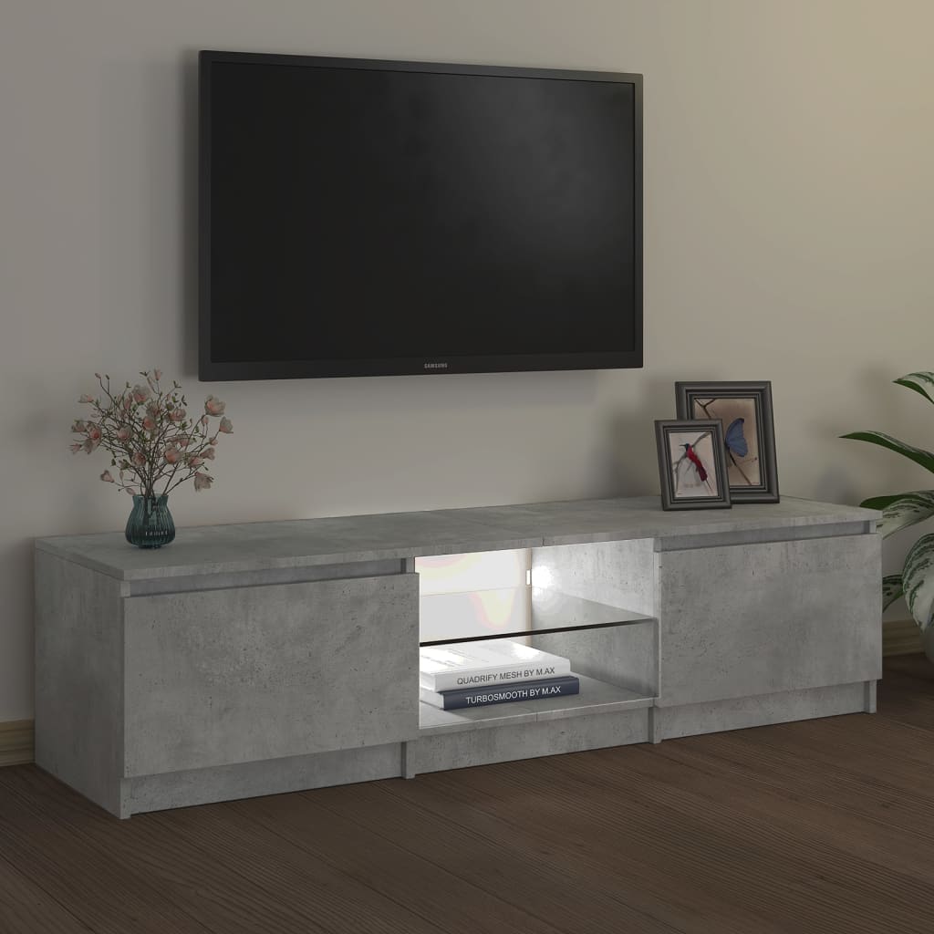 Meuble TV avec lumières LED gris béton 140x40x35,5 cm