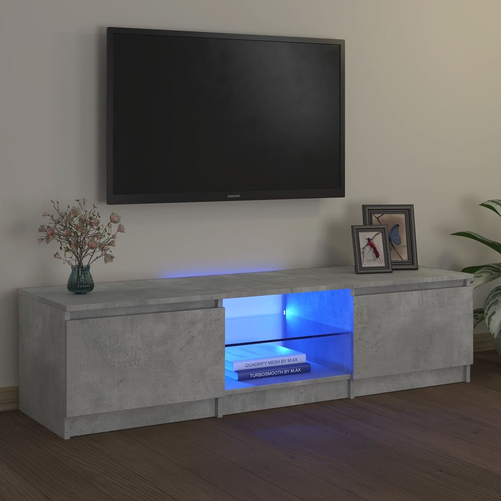 Meuble TV avec lumières LED gris béton 140x40x35,5 cm