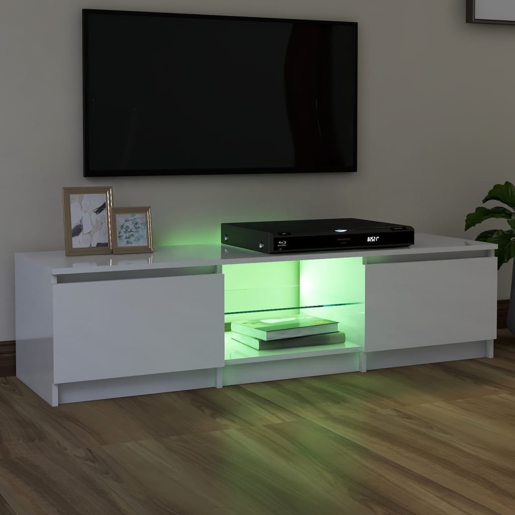 Meuble TV avec lumières LED blanc brillant 140x40x35,5 cm