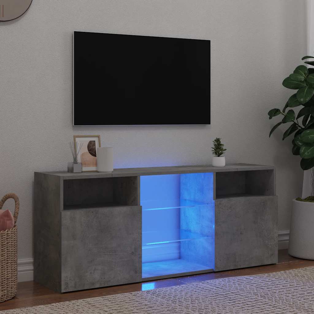 Meuble TV avec lumières LED gris béton 120x30x50 cm