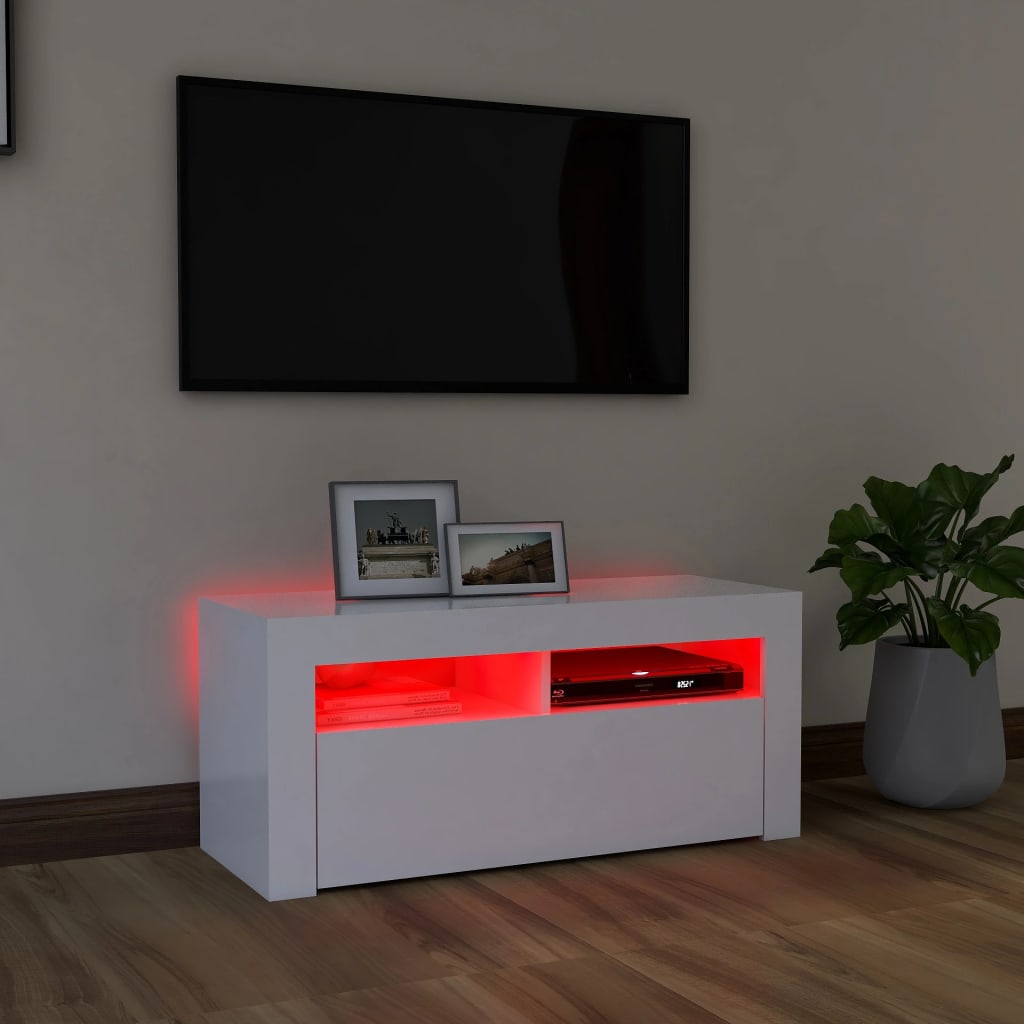 Meuble TV avec lumières LED blanc 90x35x40 cm