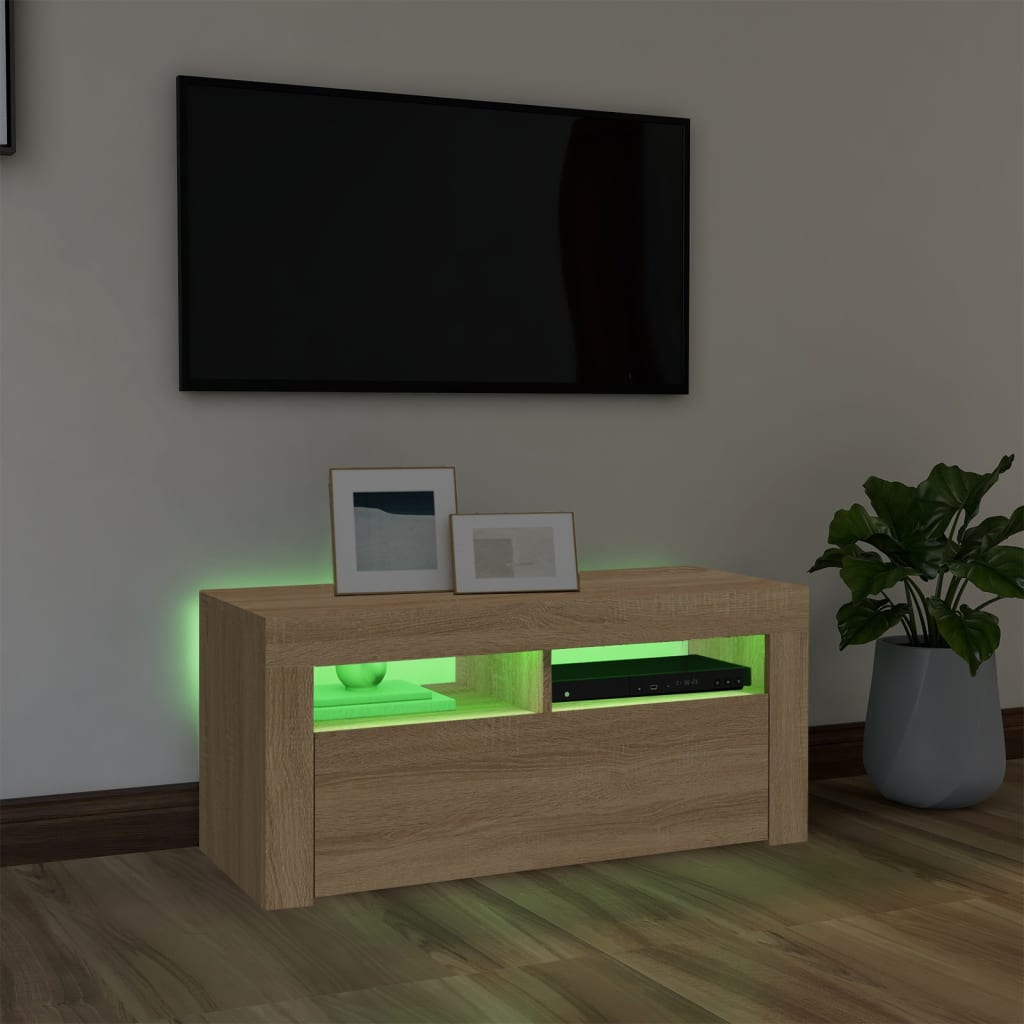 Meuble TV avec lumières LED chêne sonoma 90x35x40 cm