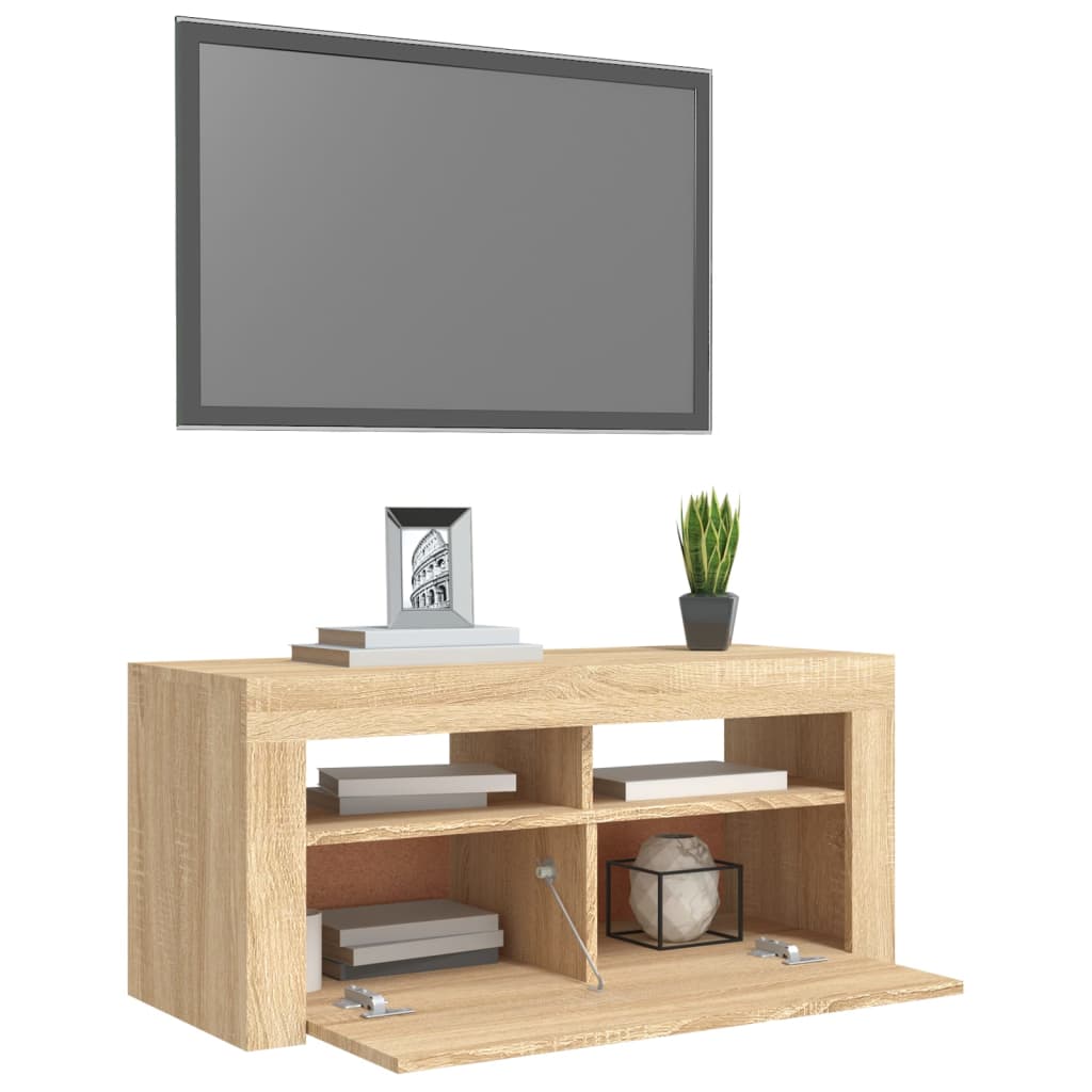 Meuble TV avec lumières LED chêne sonoma 90x35x40 cm