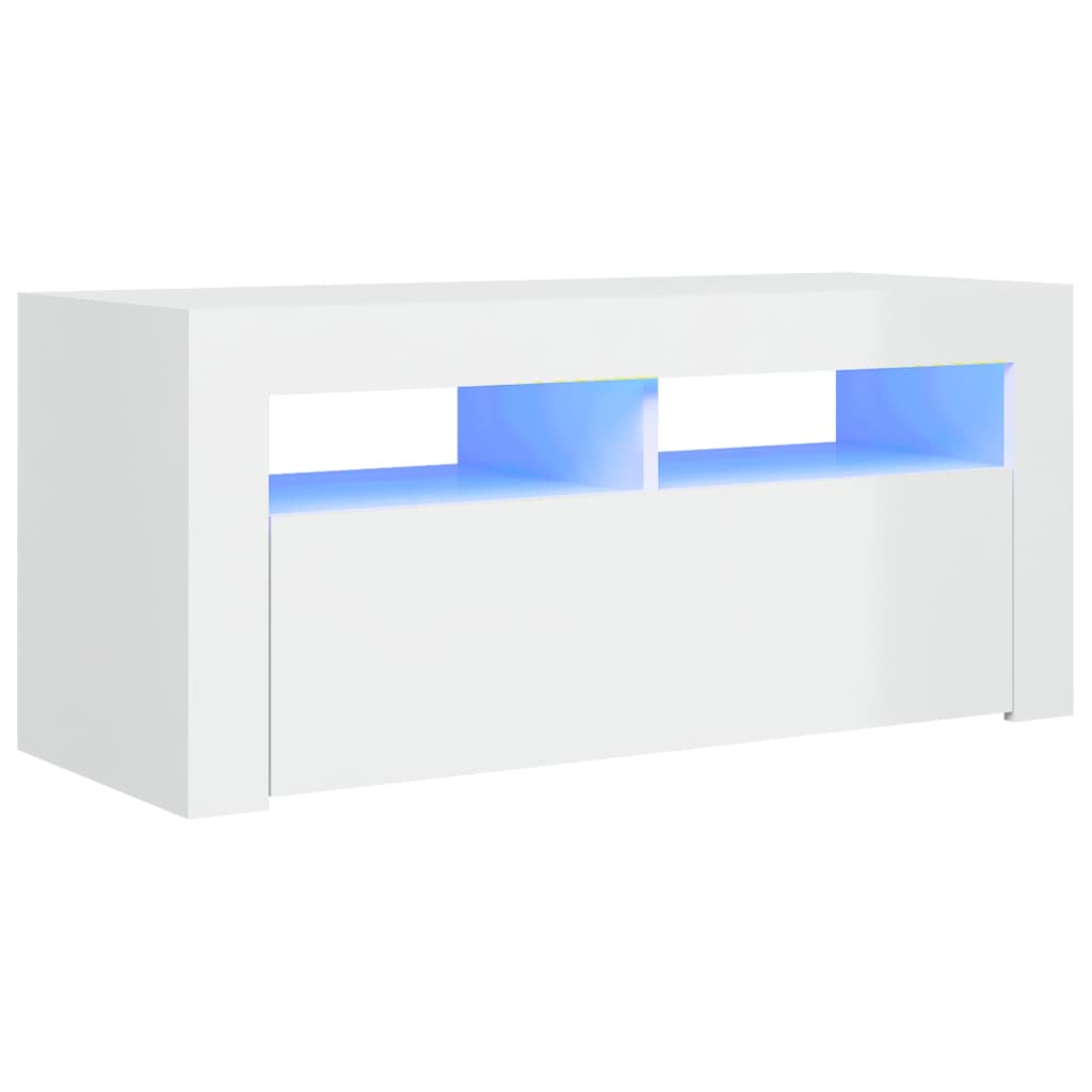 Meuble TV avec lumières LED blanc brillant 90x35x40 cm