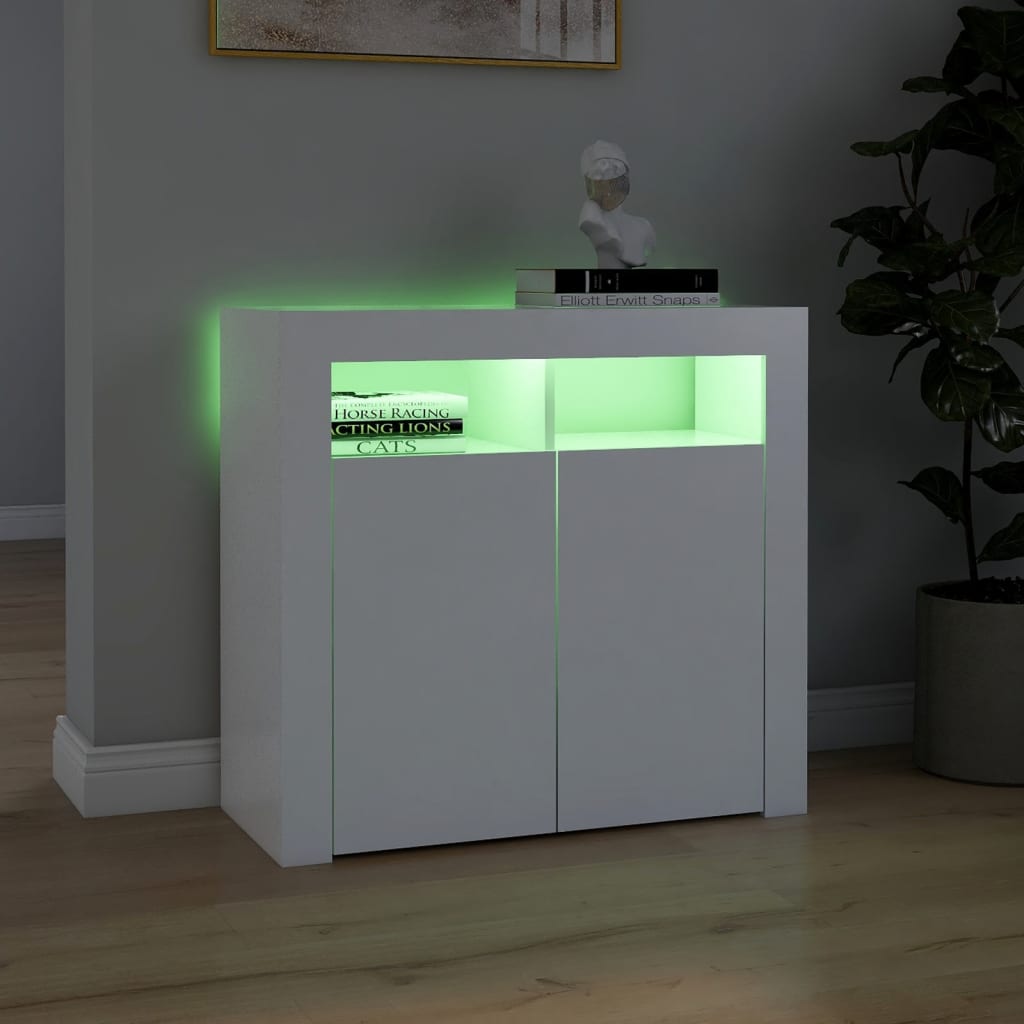 Sideboard mit LED-Leuchten Weiß 80x35x75 cm