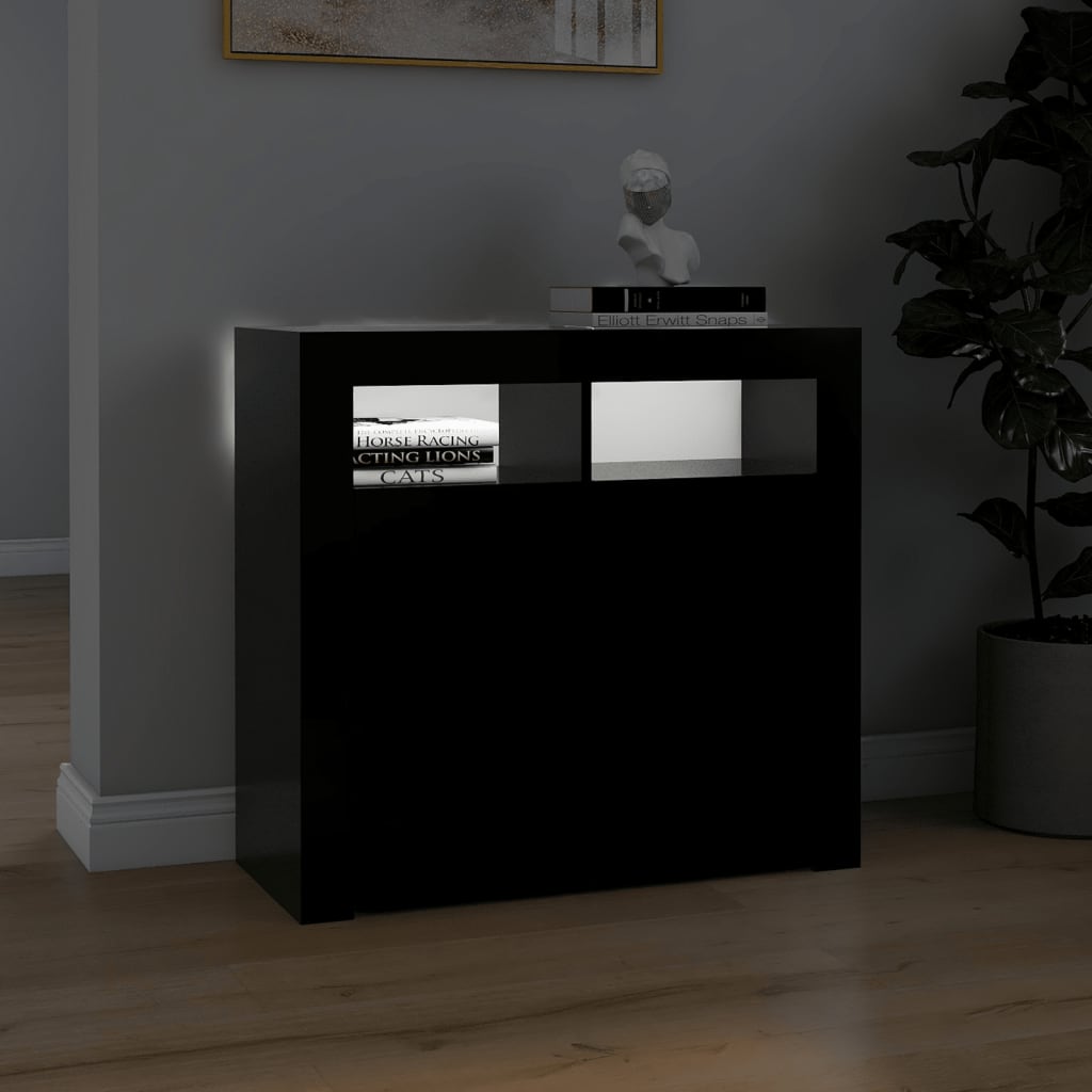 Buffet avec lumières LED noir 80x35x75 cm