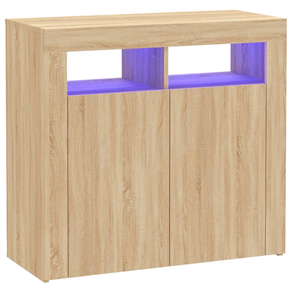 Buffet avec lumières LED chêne sonoma 80x35x75 cm