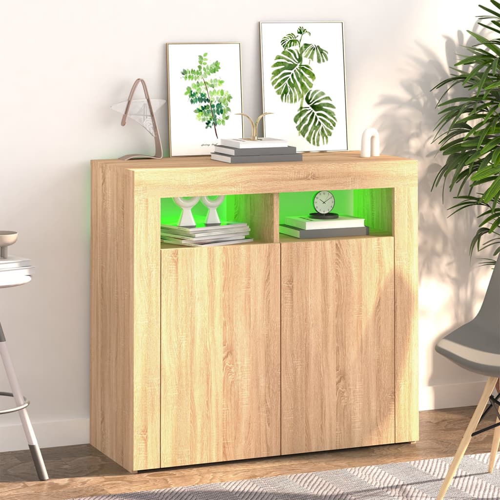 Sideboard with LED lights sonoma oak 80x35x75 cm