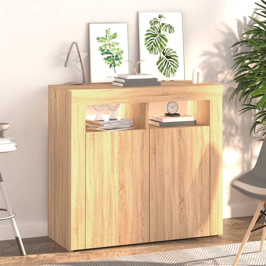 Sideboard with LED lights sonoma oak 80x35x75 cm