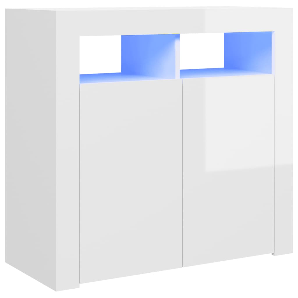 Sideboard with LED lights glossy white 80x35x75 cm