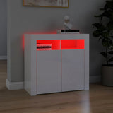 Buffet avec lumières LED blanc brillant 80x35x75 cm