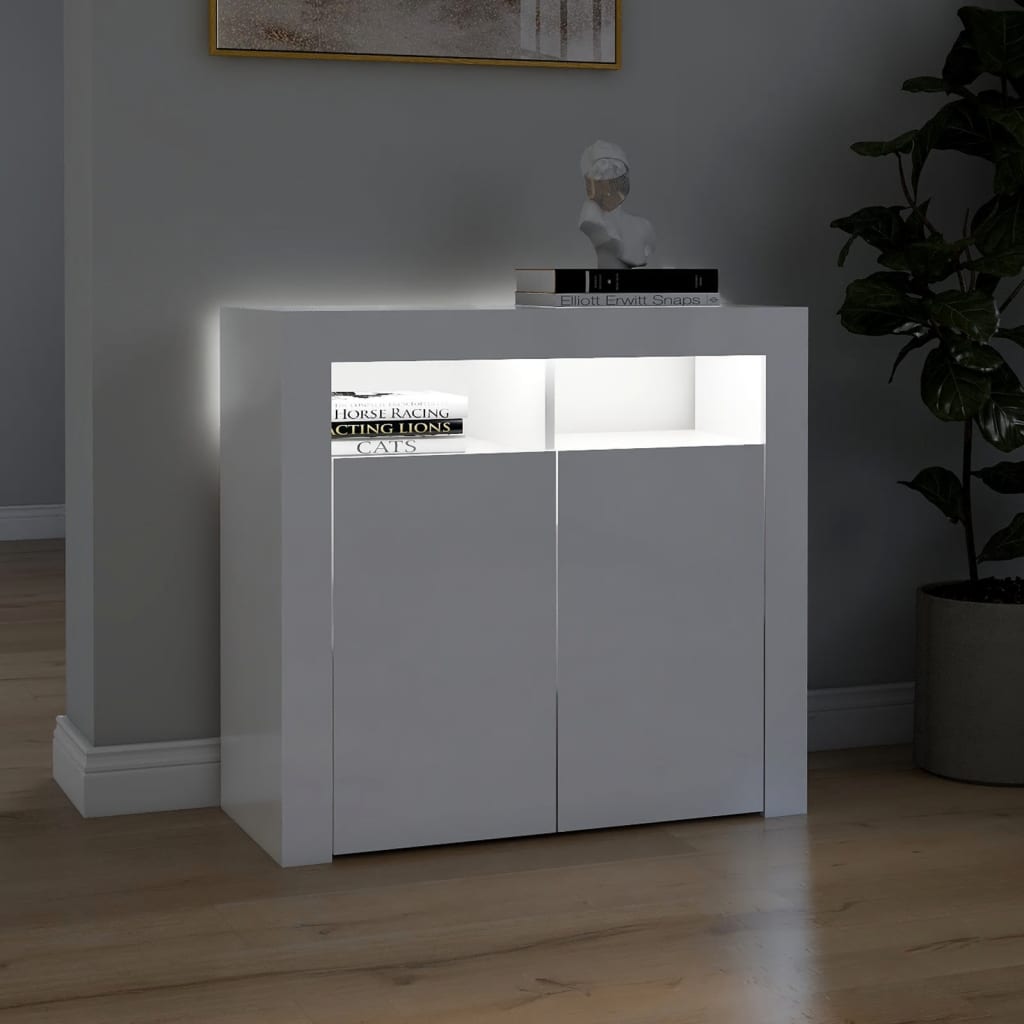 Sideboard with LED lights glossy white 80x35x75 cm