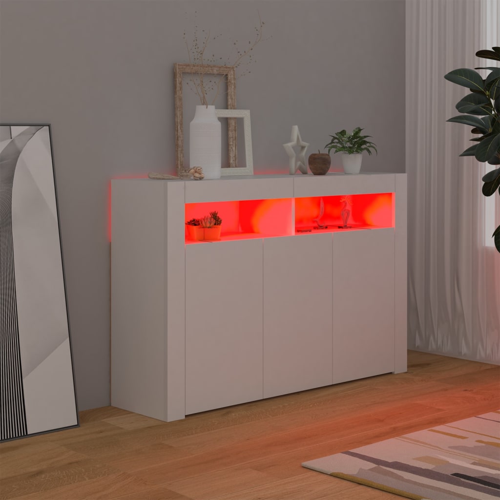 Buffet avec lumières LED Blanc 115,5x30x75 cm