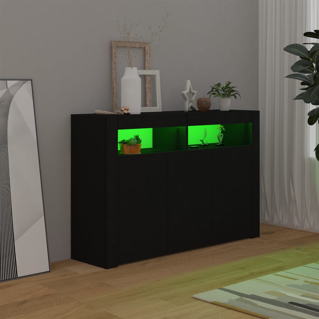 Buffet avec lumières LED noir 115,5x30x75 cm