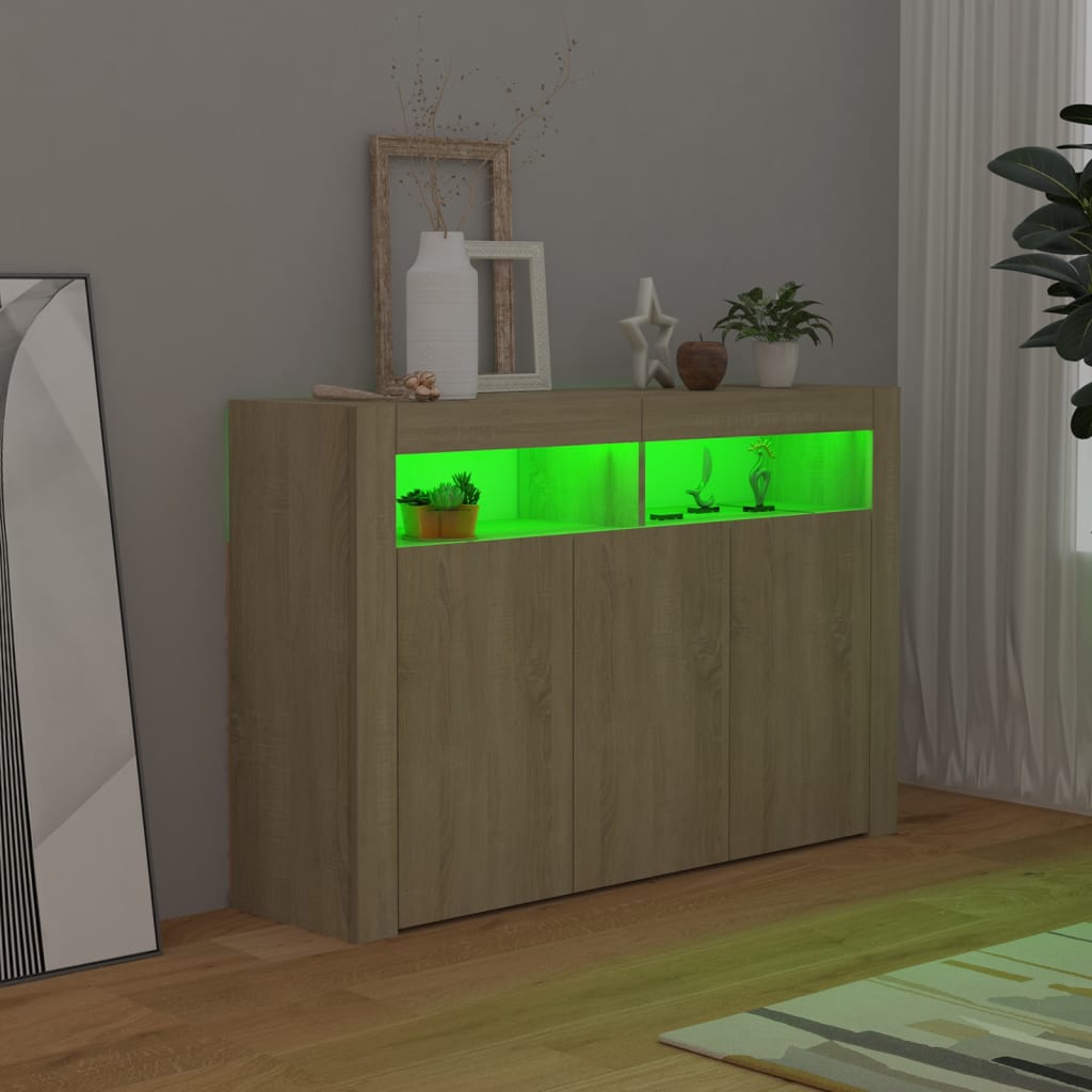 Buffet avec lumières LED chêne sonoma 115,5x30x75 cm