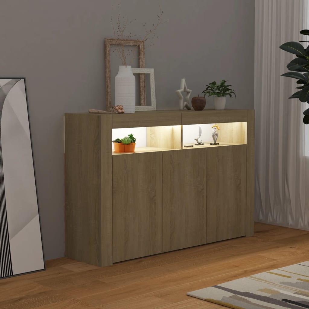 Buffet avec lumières LED chêne sonoma 115,5x30x75 cm