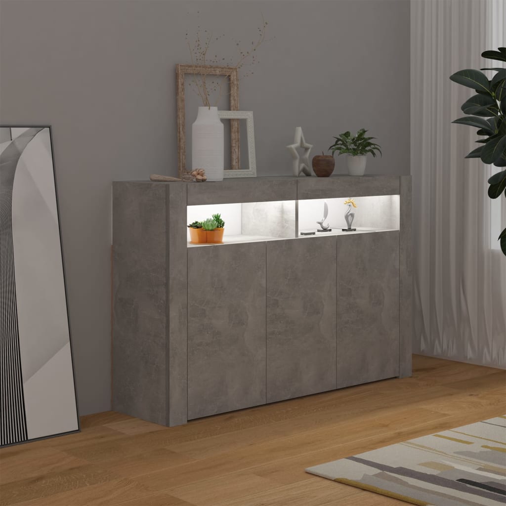 Buffet avec lumières LED gris béton 115,5x30x75 cm