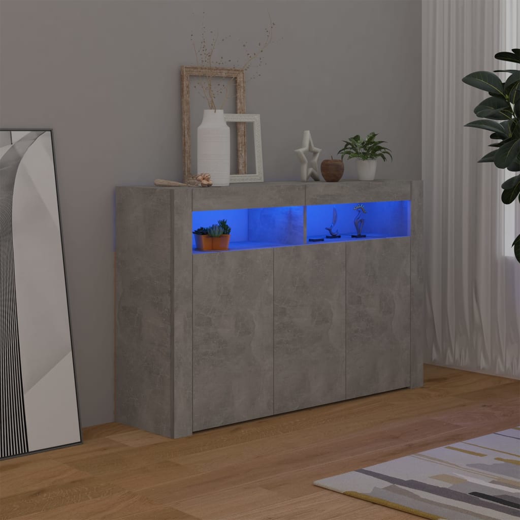 Buffet avec lumières LED gris béton 115,5x30x75 cm