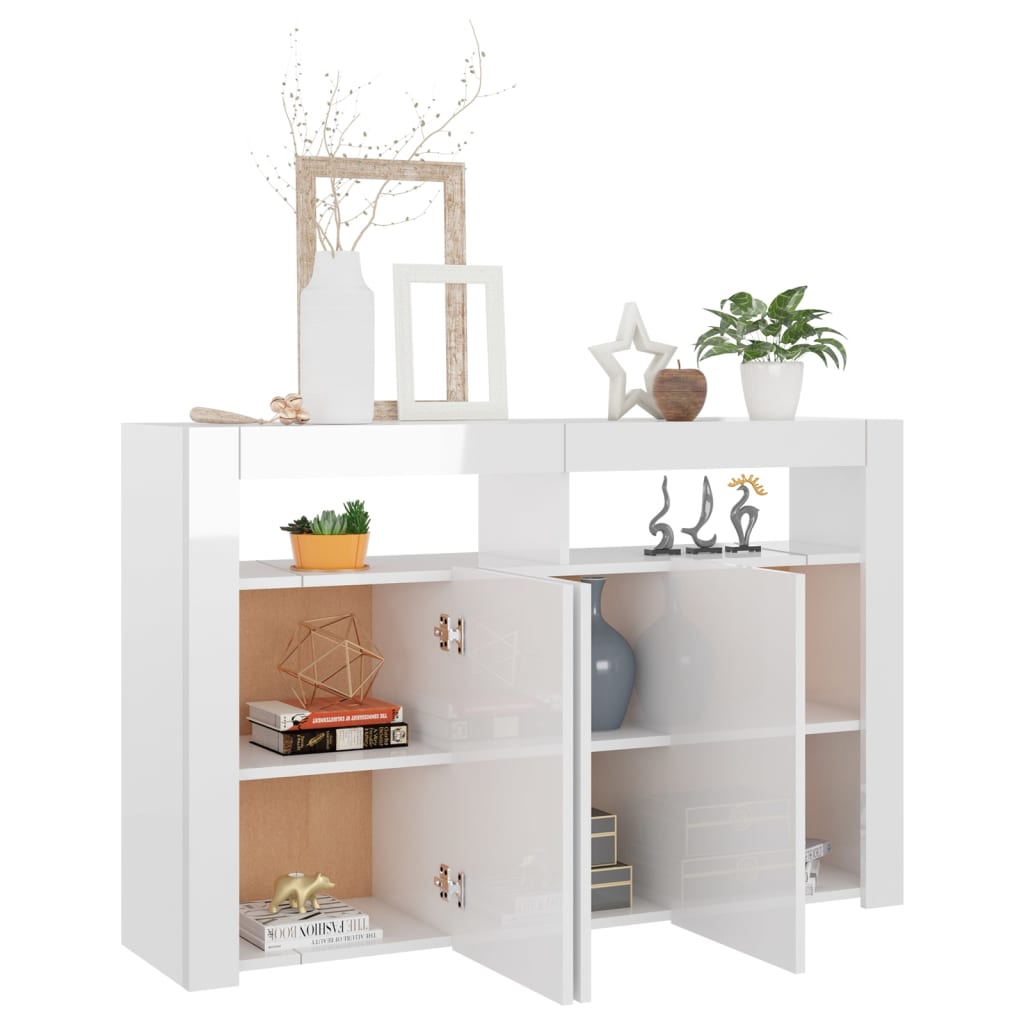 Buffet avec lumières LED blanc brillant 115,5x30x75 cm