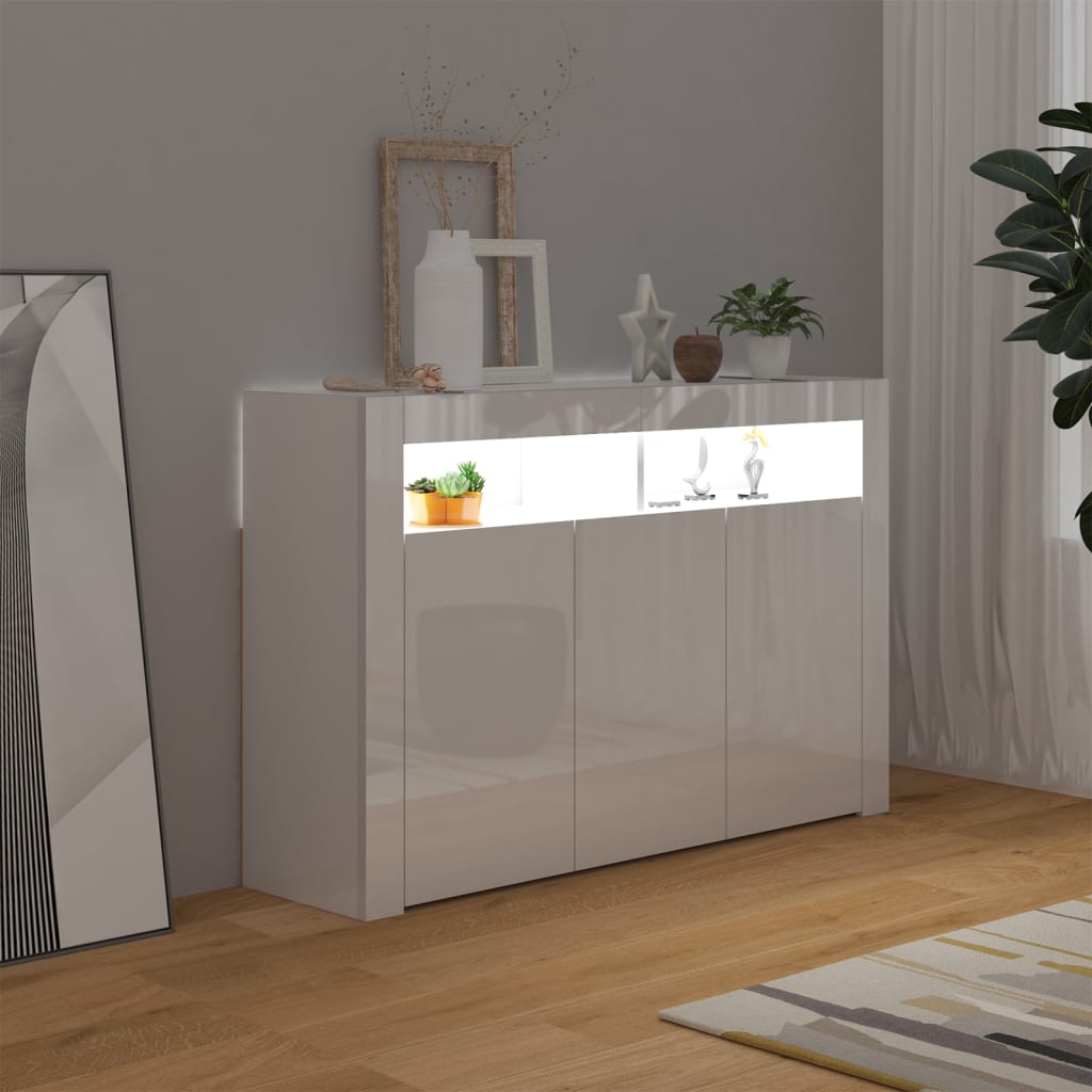 Buffet avec lumières LED blanc brillant 115,5x30x75 cm