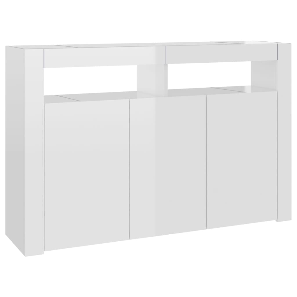 Buffet avec lumières LED blanc brillant 115,5x30x75 cm