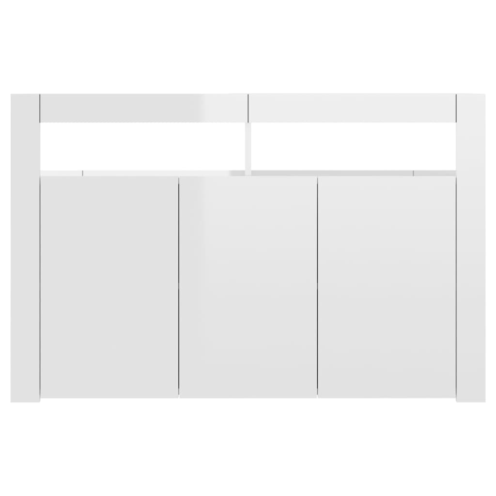 Buffet avec lumières LED blanc brillant 115,5x30x75 cm