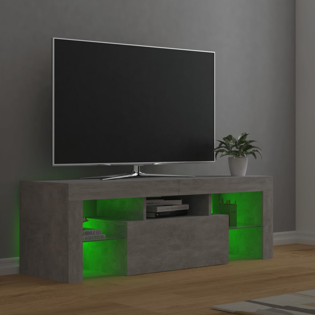 Meuble TV avec lumières LED gris béton 120x35x40 cm