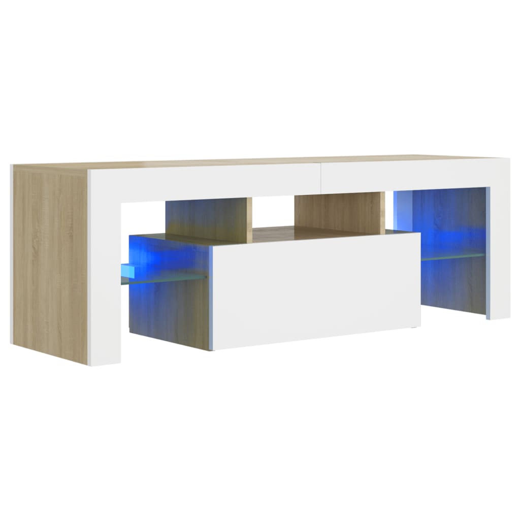 Meuble TV avec lumières LED blanc et chêne sonoma 120x35x40 cm