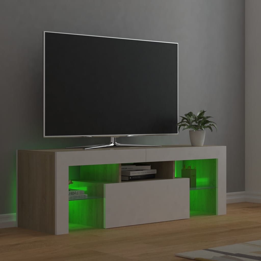 Meuble TV avec lumières LED blanc et chêne sonoma 120x35x40 cm