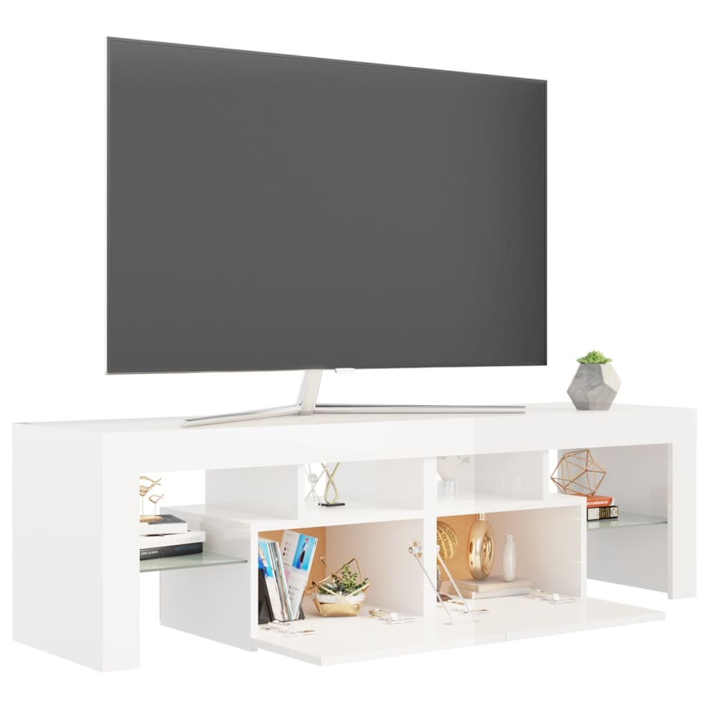 Meuble TV avec lumières LED Blanc brillant 140x36,5x40 cm