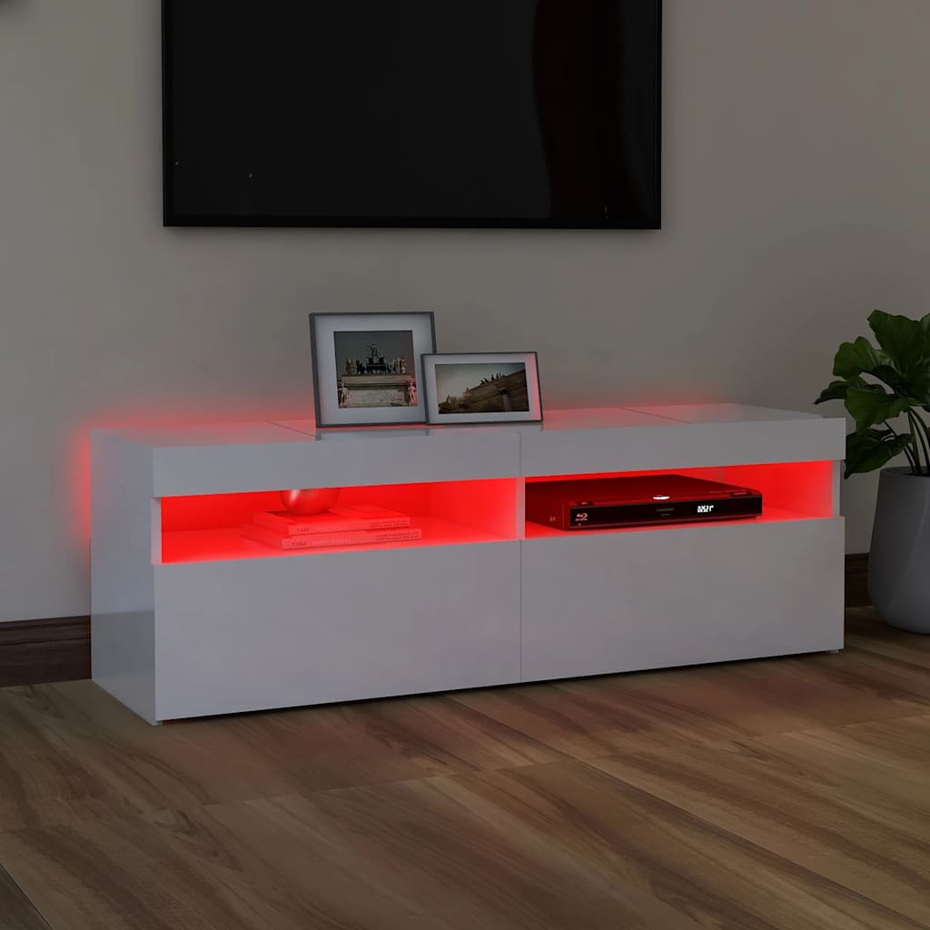 Meuble TV avec lumières LED blanc brillant 120x35x40 cm