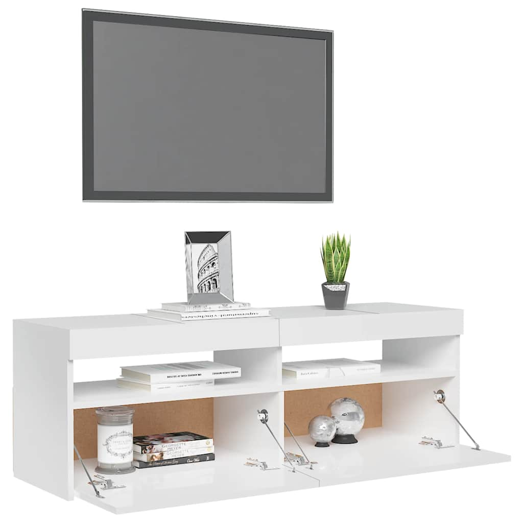 Meuble TV avec lumières LED blanc brillant 120x35x40 cm