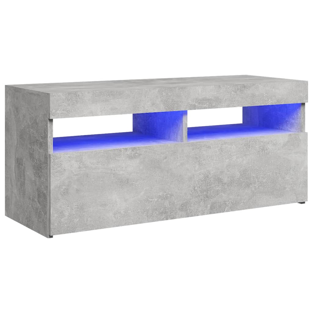 Meuble TV avec lumières LED gris béton 90x35x40 cm