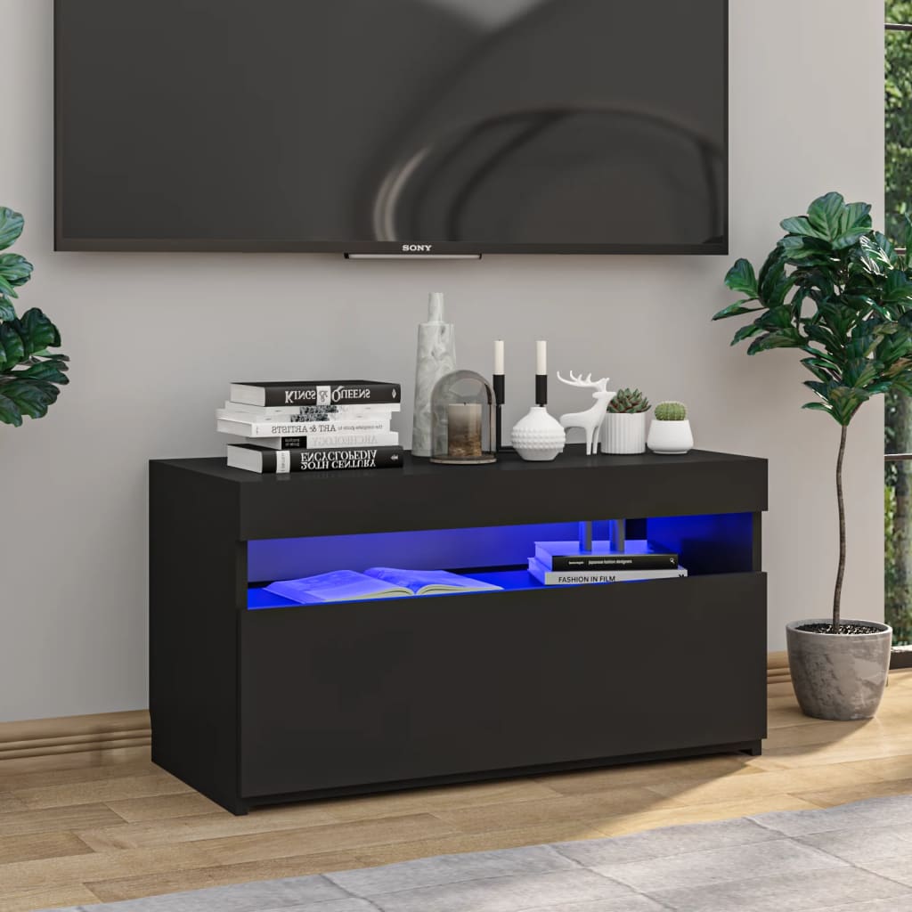 Meuble TV avec lumières LED Noir 75x35x40 cm