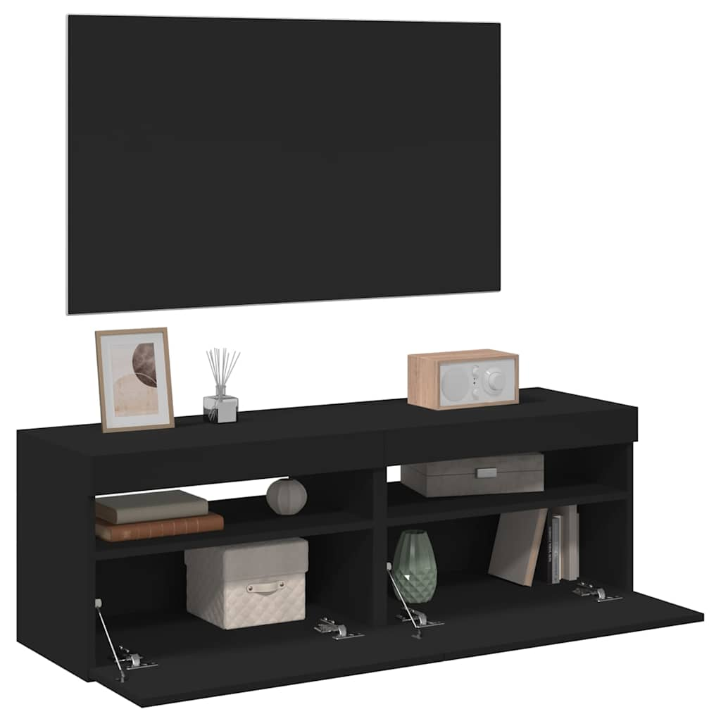 Meubles TV avec lumières LED 2 pcs Noir 60x35x40 cm