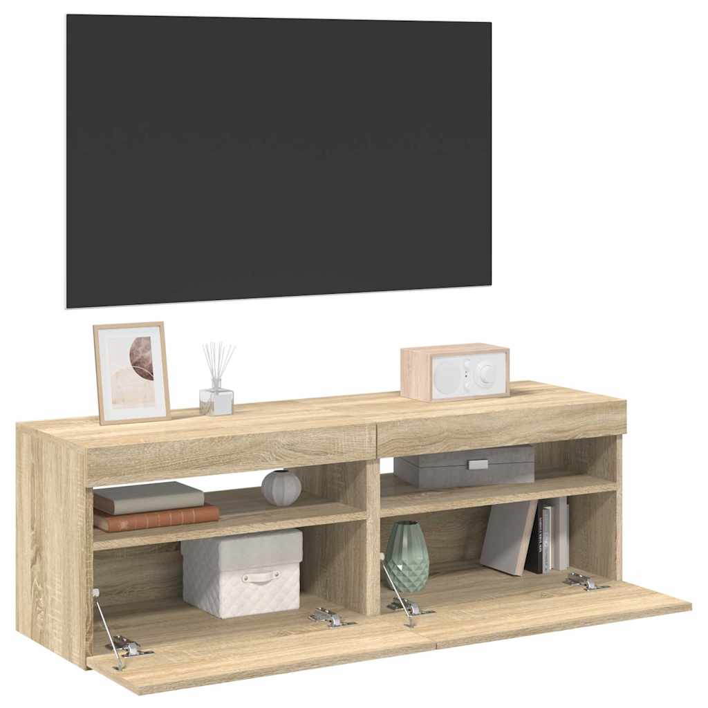 Meubles TV avec lumières LED 2 pcs Chêne sonoma 60x35x40 cm