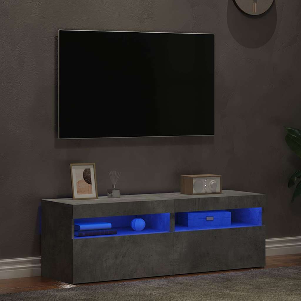 Meubles TV avec lumières LED 2 pcs gris béton 60x35x40 cm